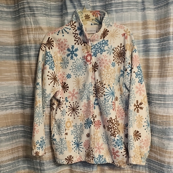 Alfred Dunner jacket Women Large white Fleece full zip Snowflakes sequins Beads - Picture 1 of 6